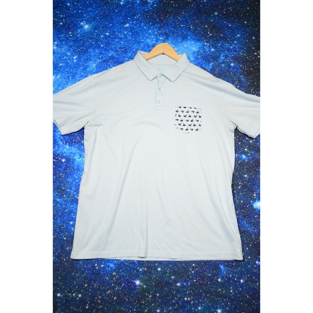Swannies Polo Shirt Mens 2XL Light Blue Swan Print Pocket‎ Golf Casual Soft
